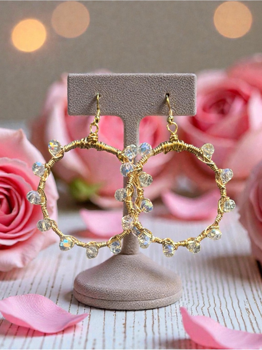 Clear Crystal Copper Hoop Earrings
